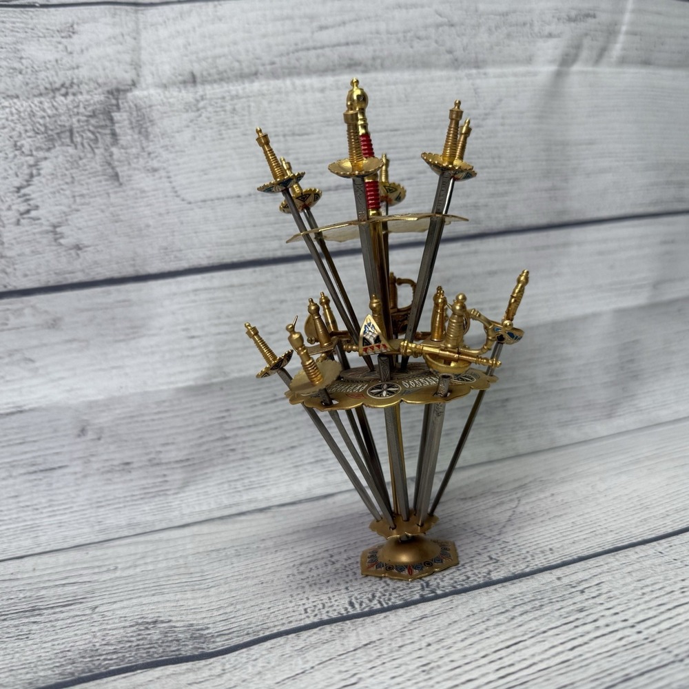 Toledo Mini Swords (18) Cocktail Picks Appetizer Skewer 2-Tier Stand Vintage MCM - Picture 3 of 14